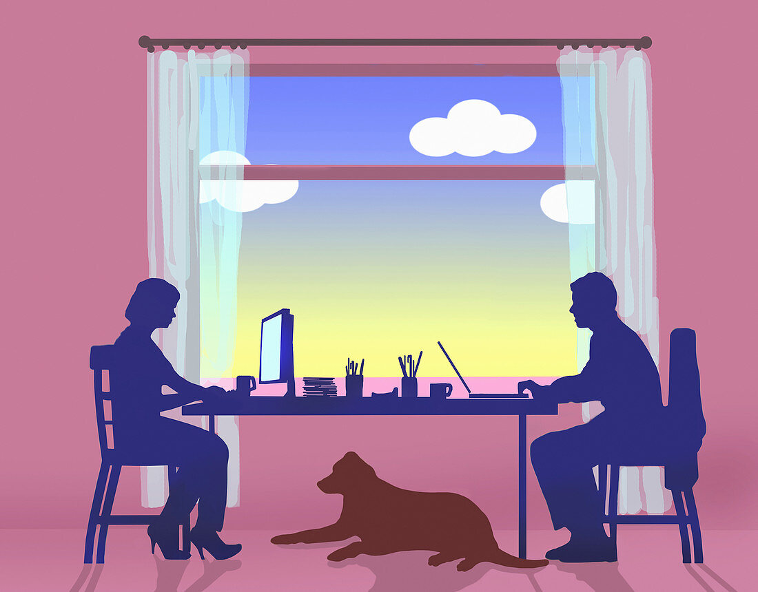 Couple working from home, illustration