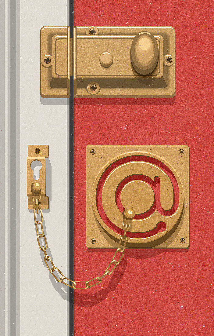 Door security chain in shape of at symbol, illustration