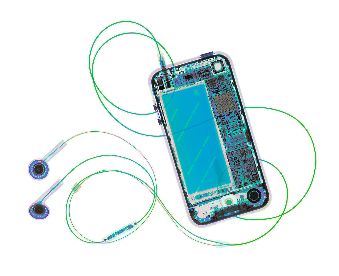 Mobile phone and headphones, X-ray
