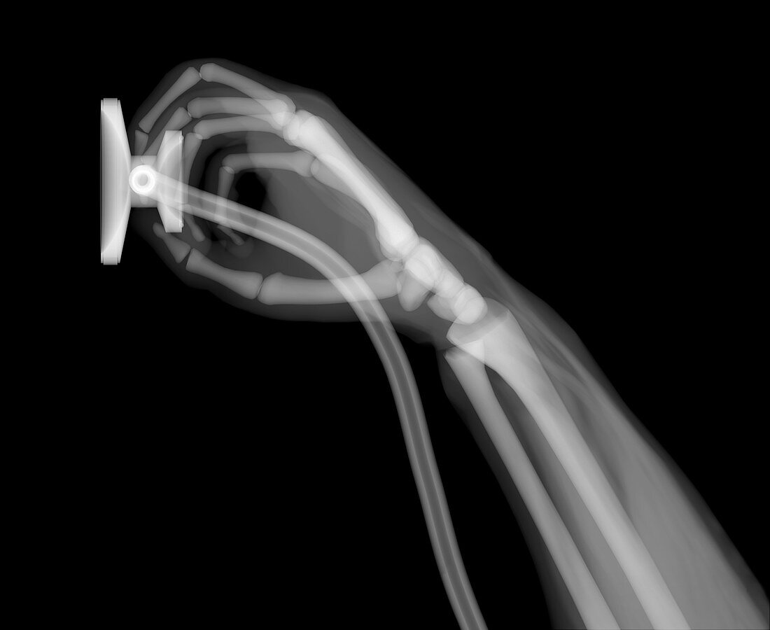 Skeleton with stethoscope, X-ray