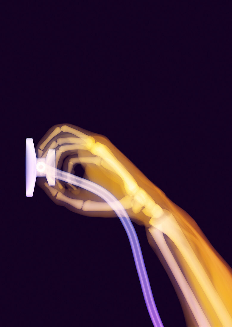 Skeleton with stethoscope, X-ray