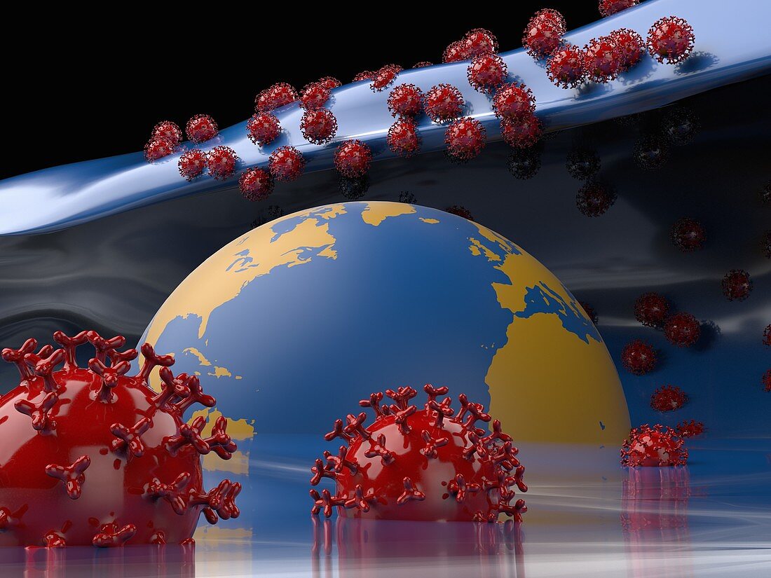 Coronavirus tsunami, conceptual illustration