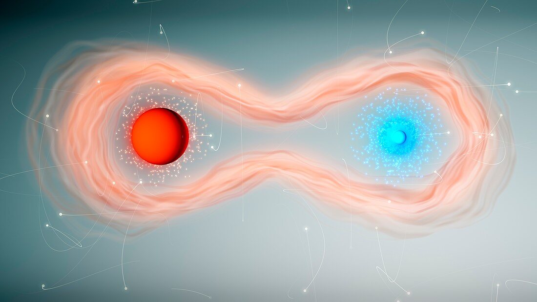 Phosphorous atom with electron being entangled, illustration