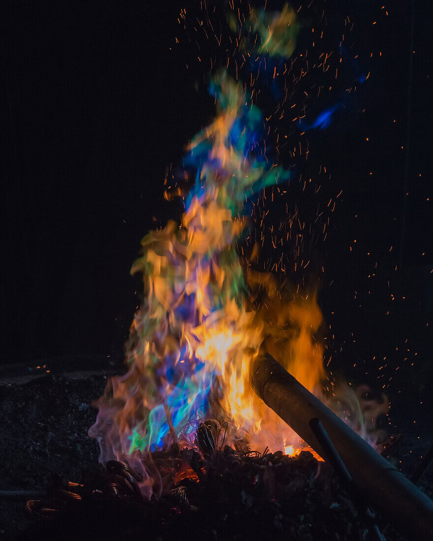 Colorful Flame from Smelting Copper and Tin