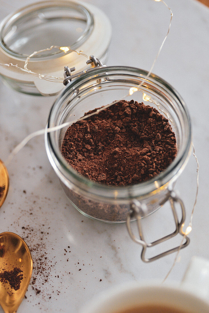 Chocolate grated in a small jar