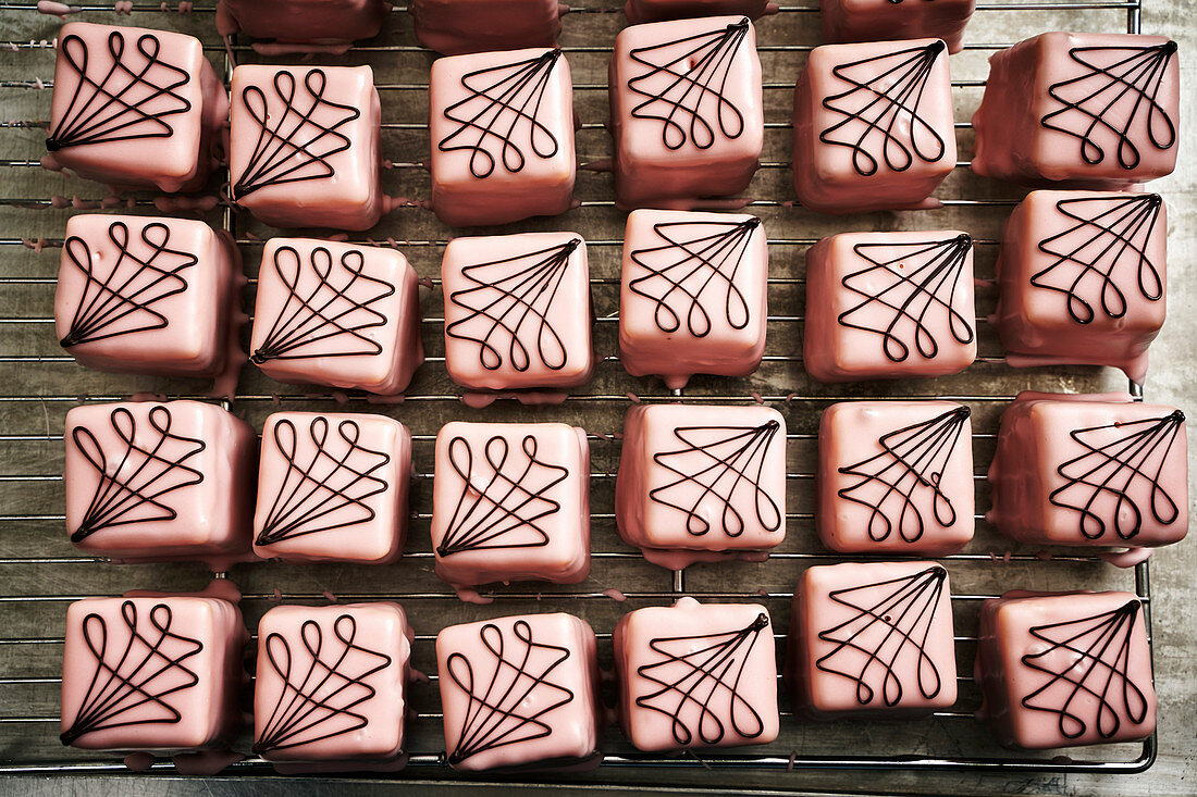 Petit fours with pink icing