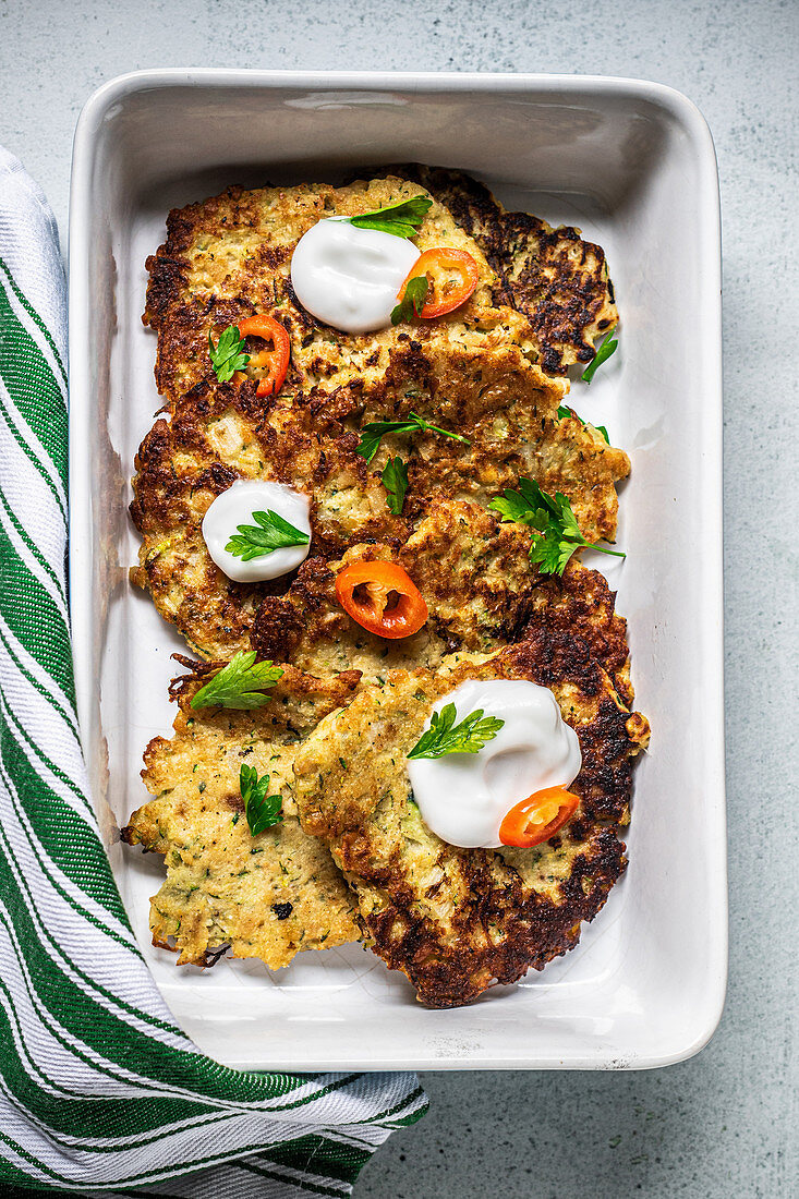 Savory chickpea pancakes with chili and parsley