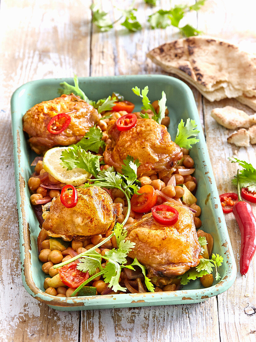 Spicy chicken with chickpeas and coriander