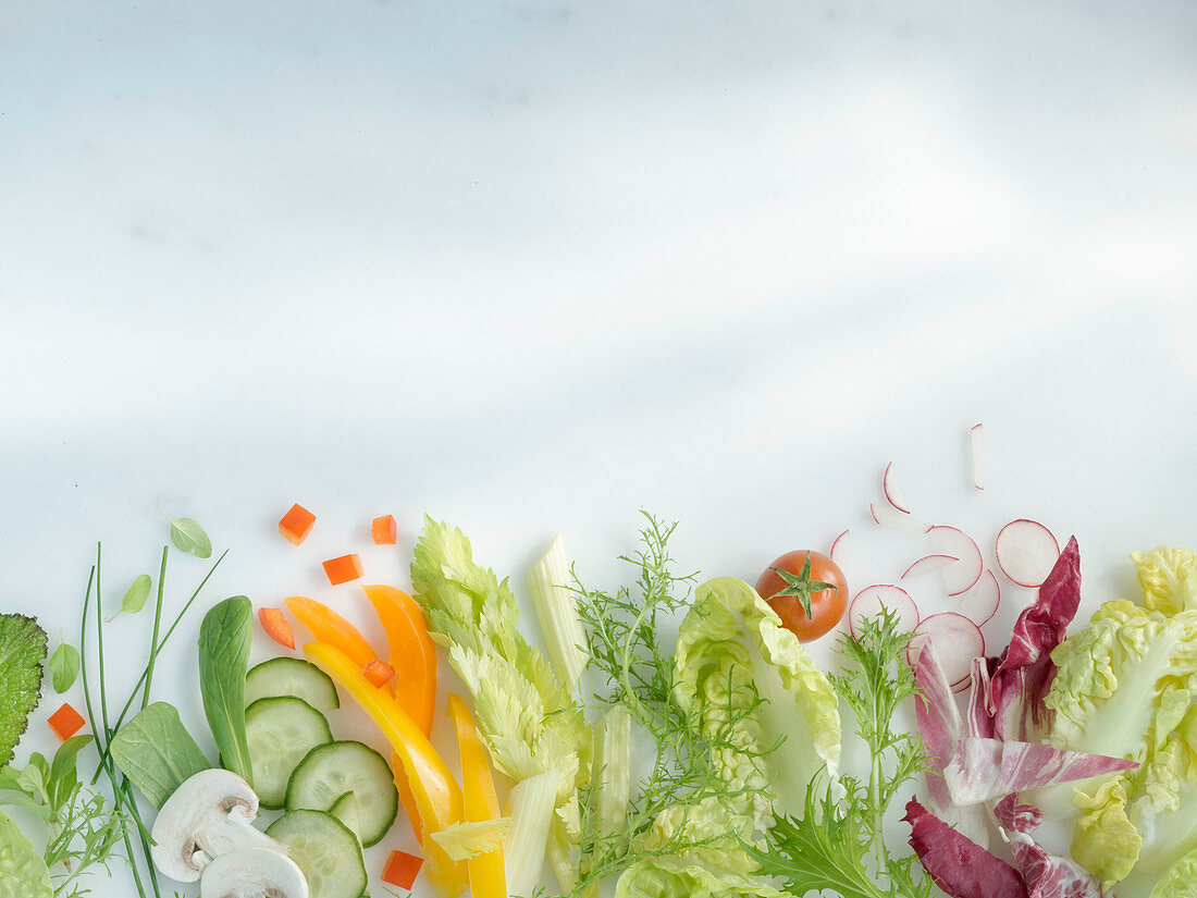 Fresh salad ingredients – lettuce, vegetables and herbs