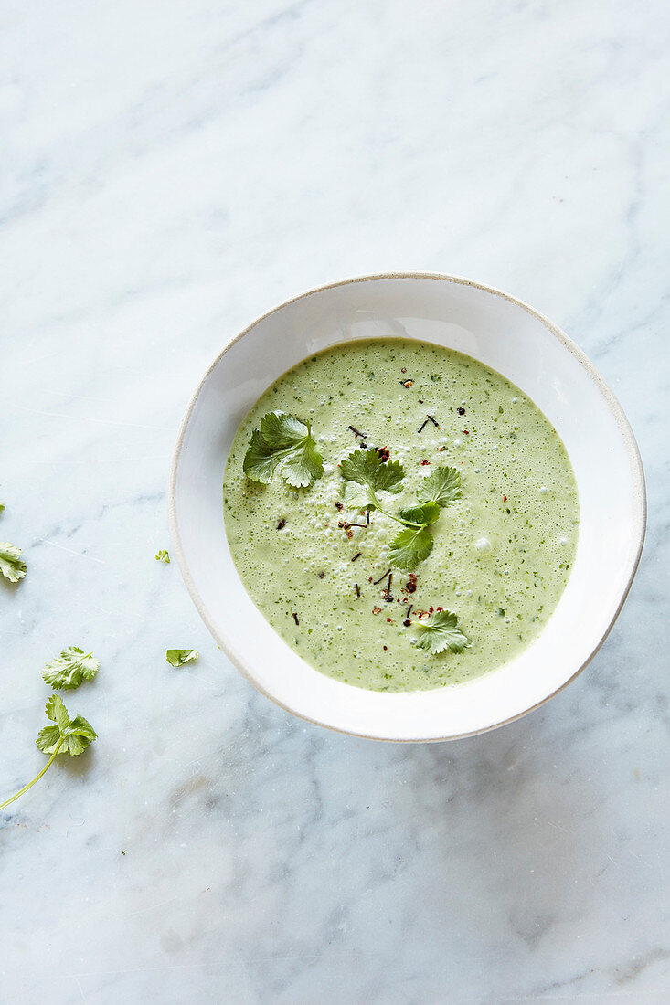 Green vegetable soup with coriander