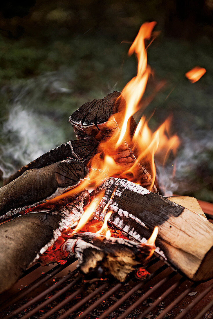 Burning grill wood