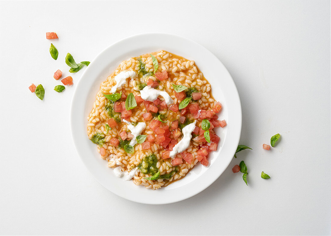 Tomato risotto with stracciatella di bufala