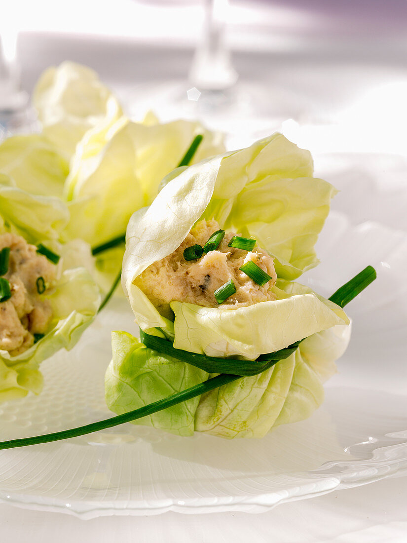 Small salad parcels with salmon cream
