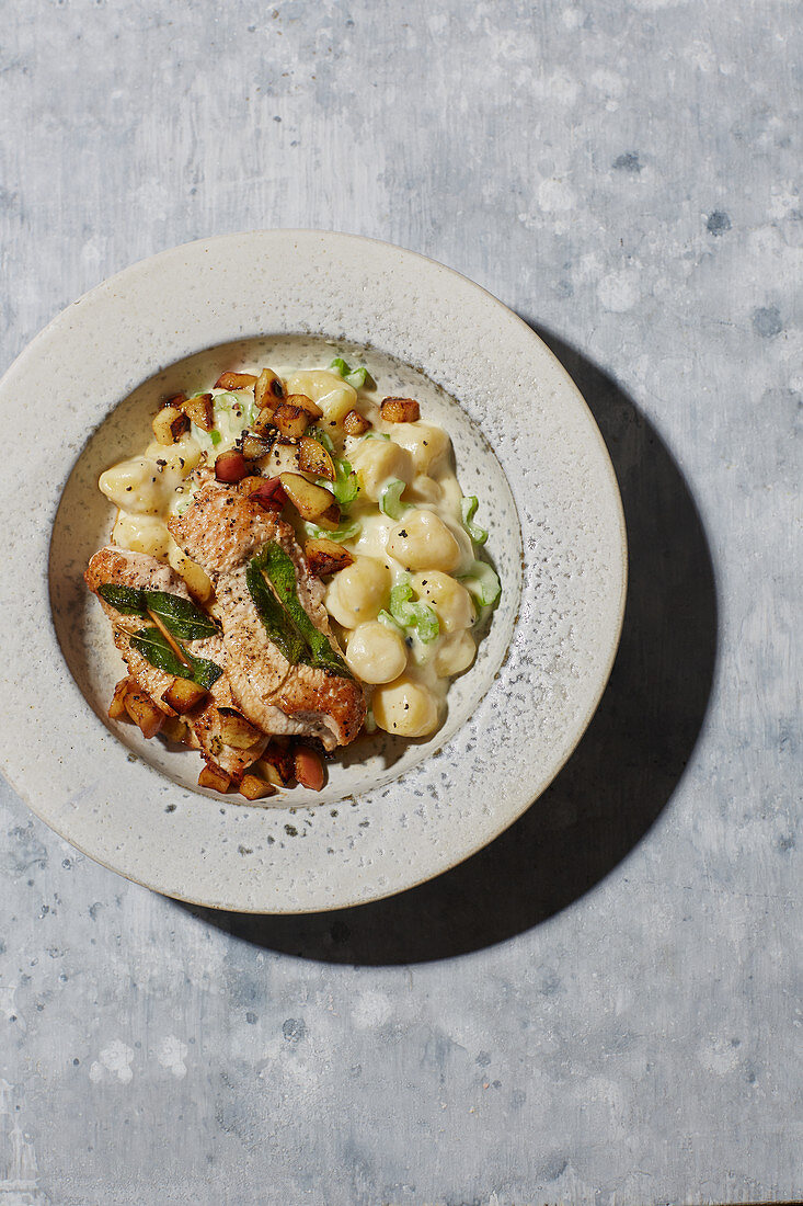 Sage turkey escalope with celeriac gnocchi