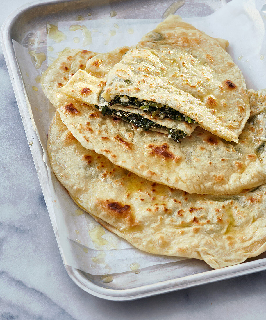 Gözleme – unleavened bread filled with spinach and sheep's cheese