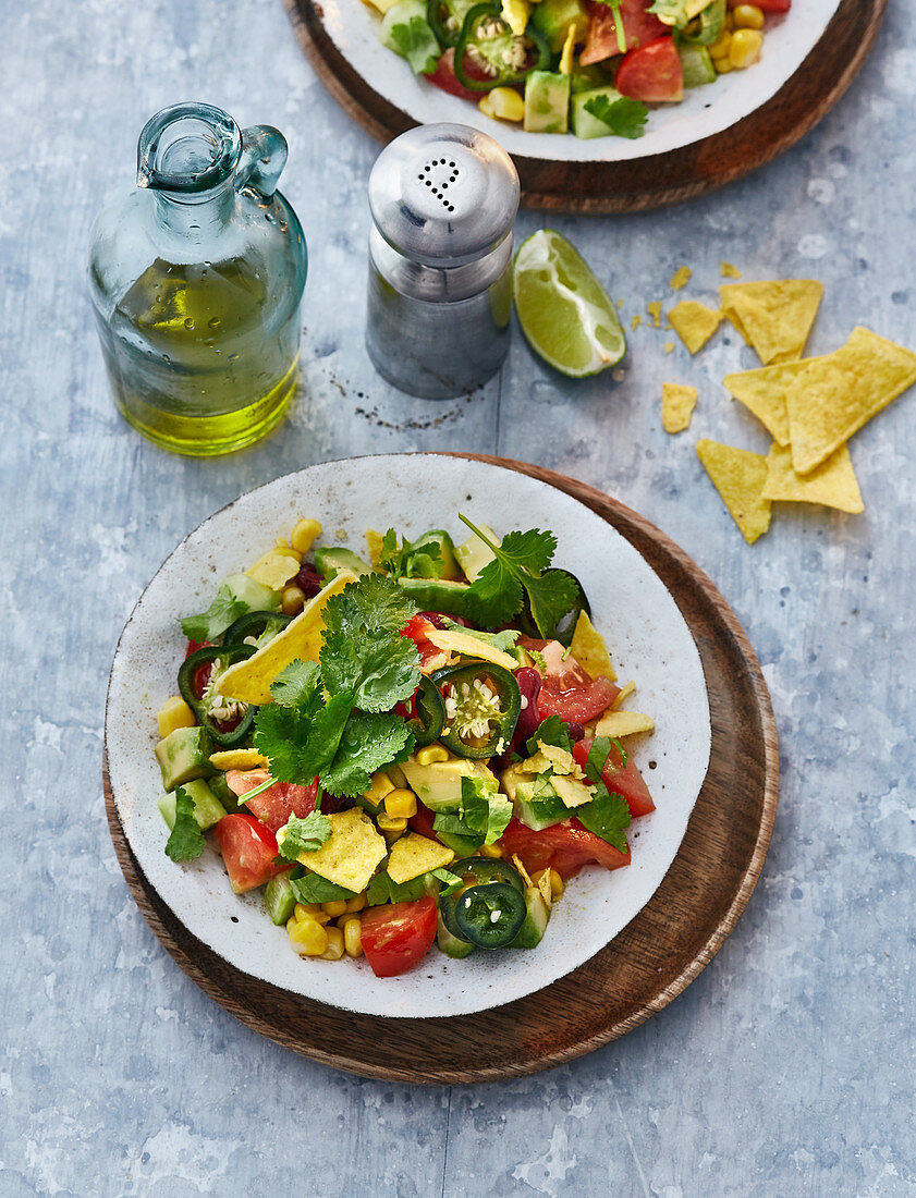 A Tex-Mex salad with avocado, kidney beans and jalapenos