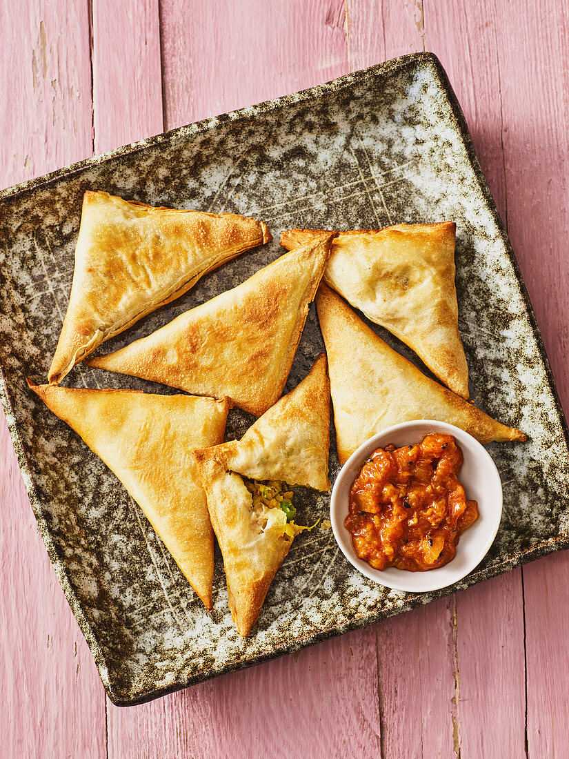 Oven-baked Indian samosas filled with potatoes