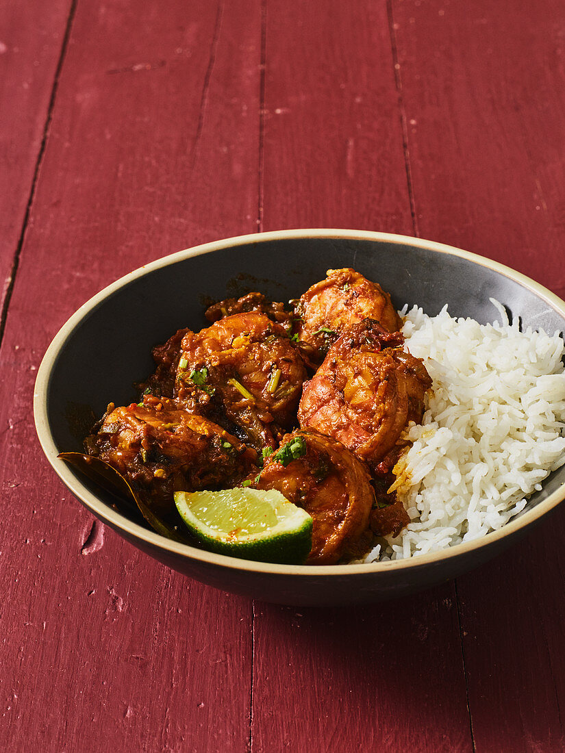 Prawn masala with rice (India)