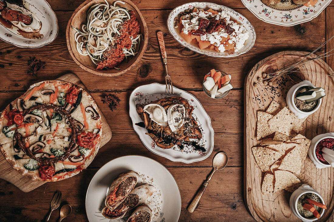 Arrangement of assorted Mexican food