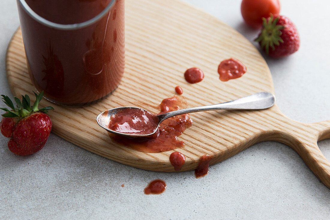 Homemade strawberry and tomato ketchup
