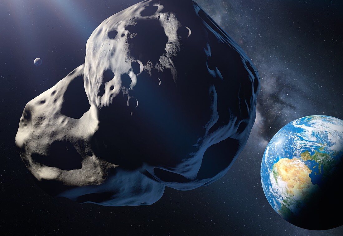 Asteroid passing Earth, illustration