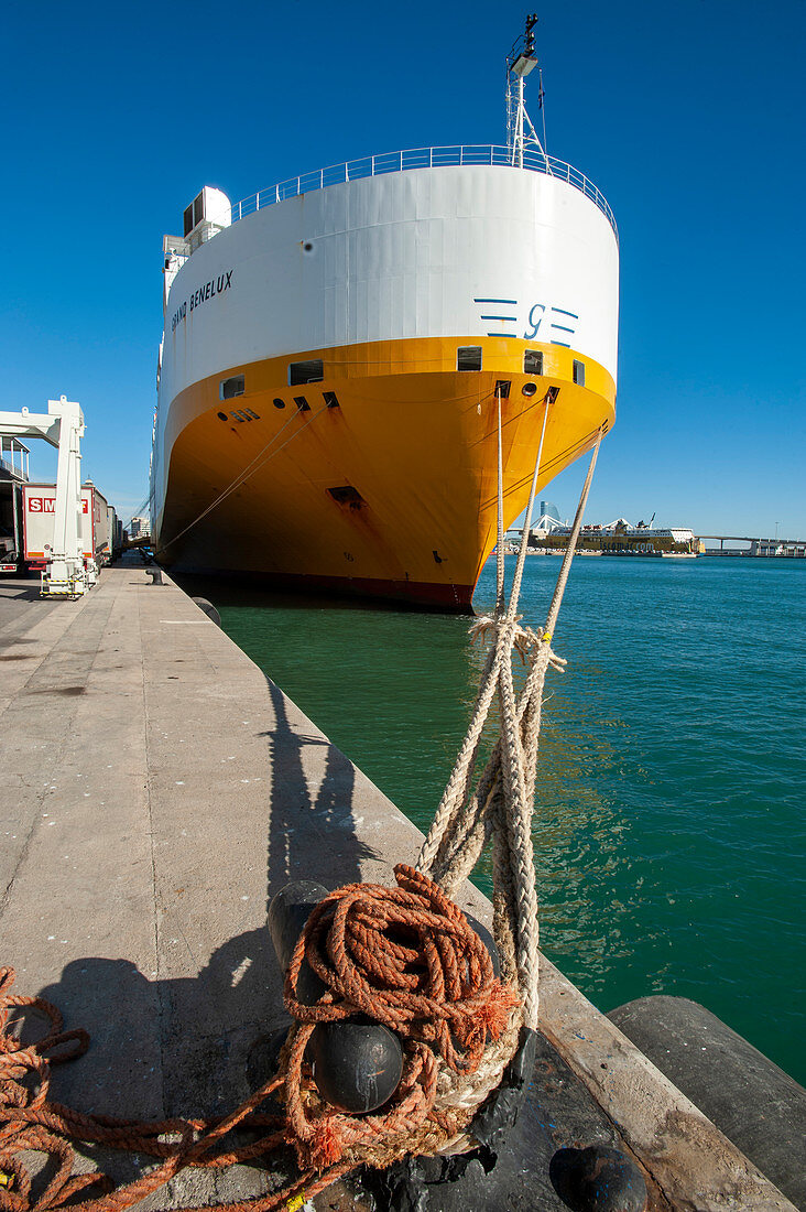 Docked ship, Port of Barcelona, Spain