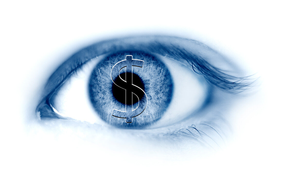 Human eye with dollar currency symbol, illustration