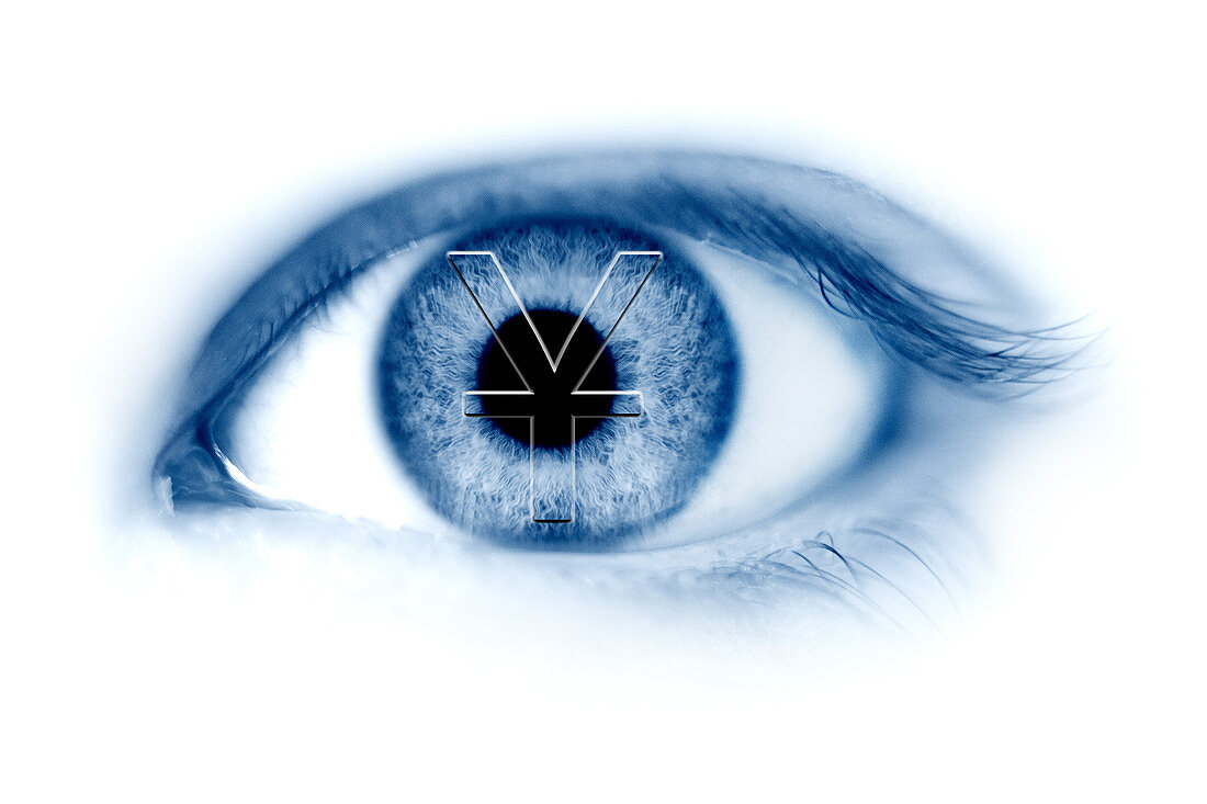 Human eye with yen currency symbol, illustration