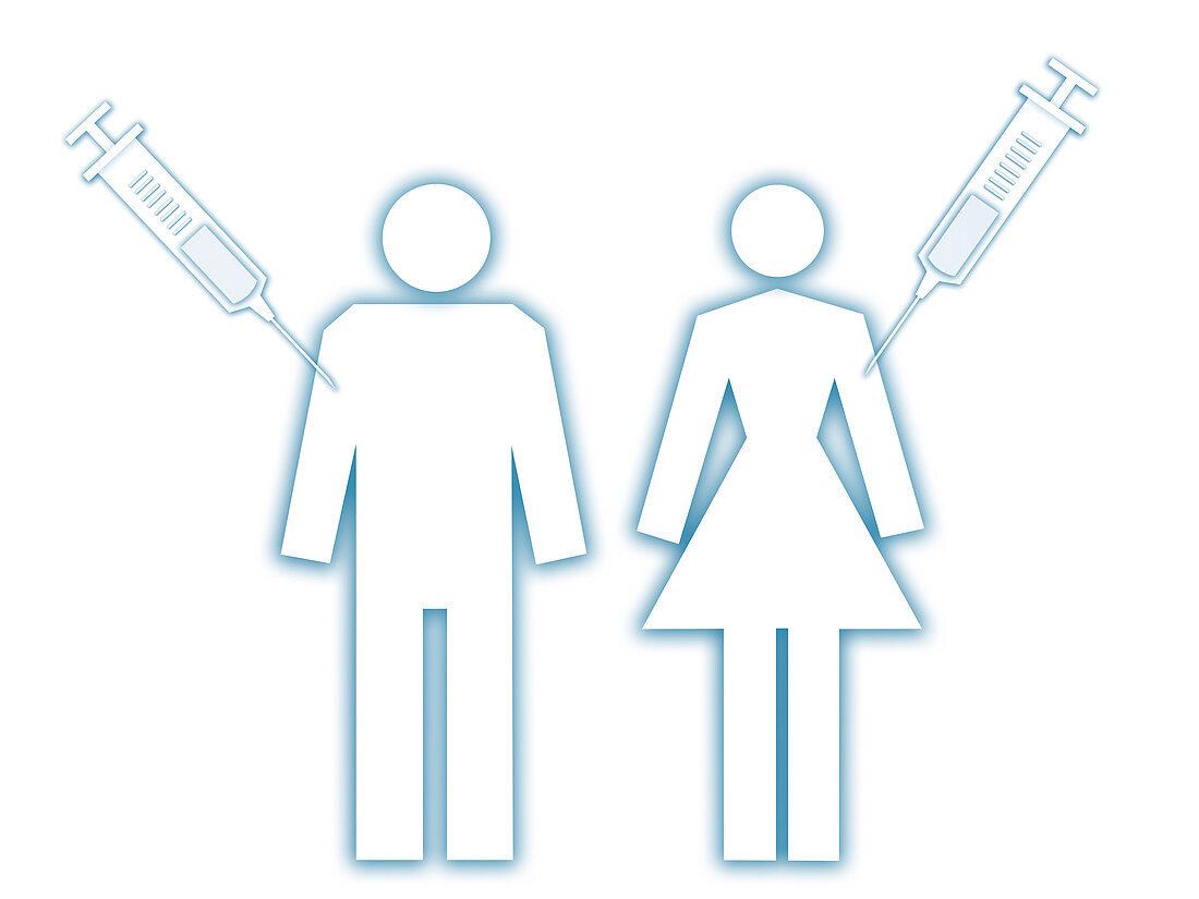 Man and woman being injected, illustration