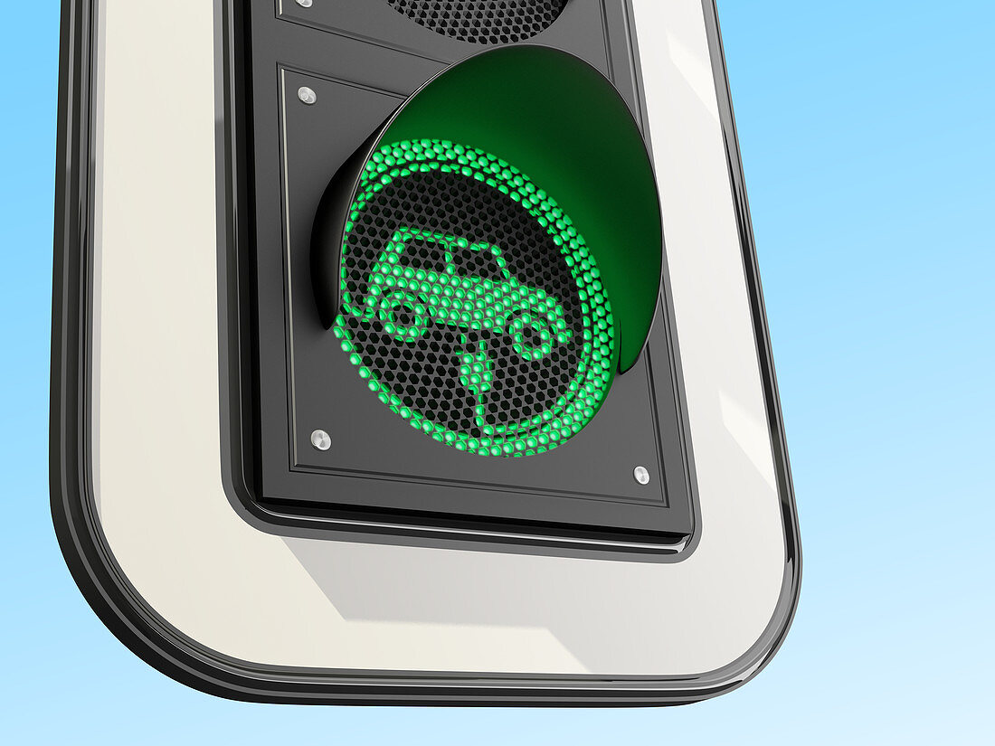 Green light for electric vehicles, conceptual illustration