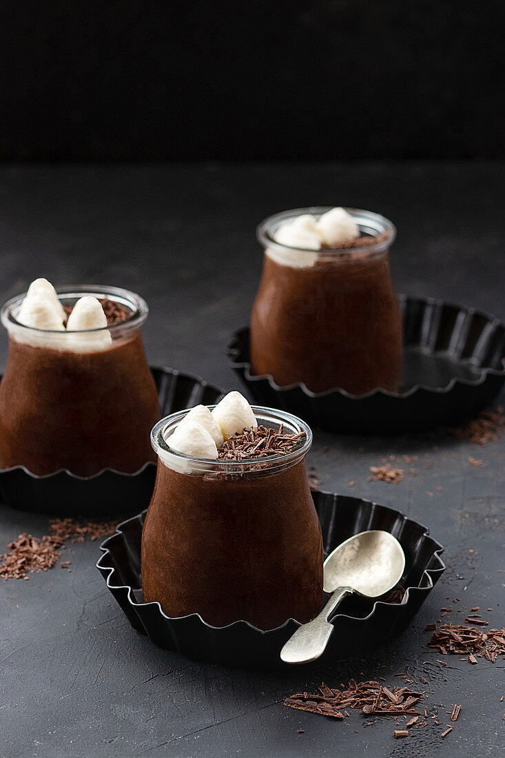 Chocolate mousse in glass jars