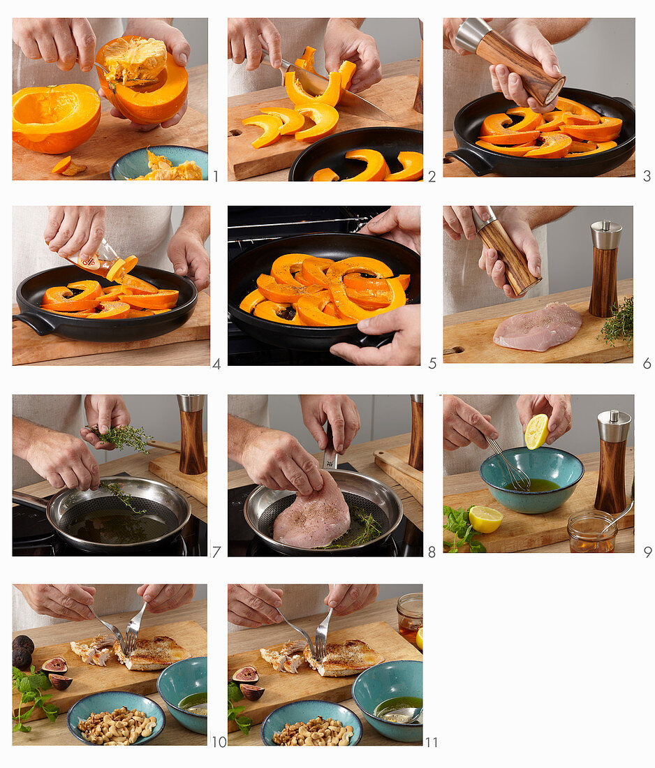 Preparing baked pumpkin with lentils steps