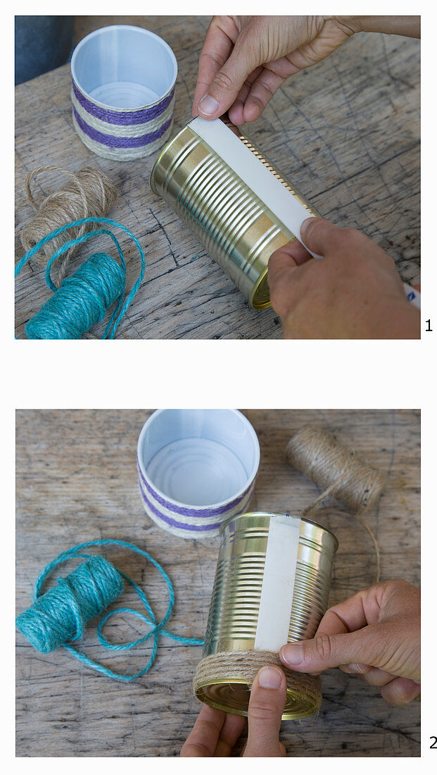 Instructions for decorating a tin can with cord