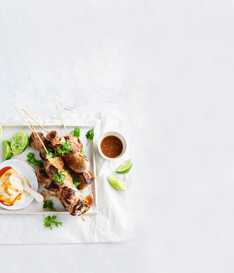 Pork skewers with Sriracha aioli