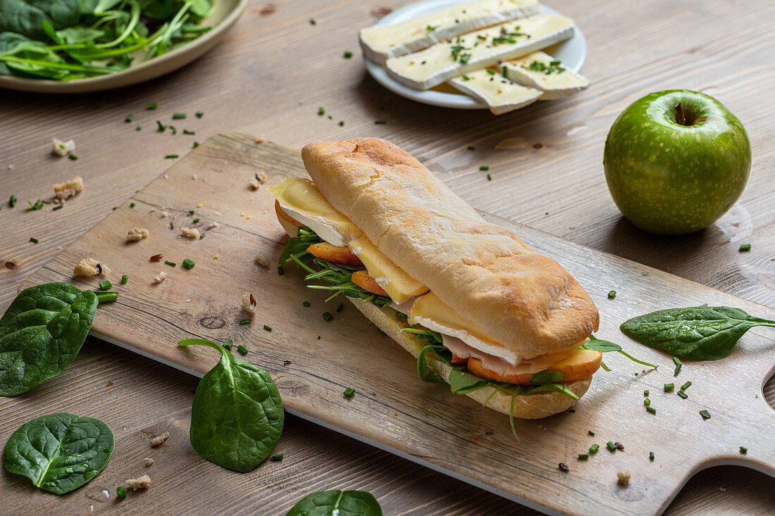 Panini with cheese, arugula and apple