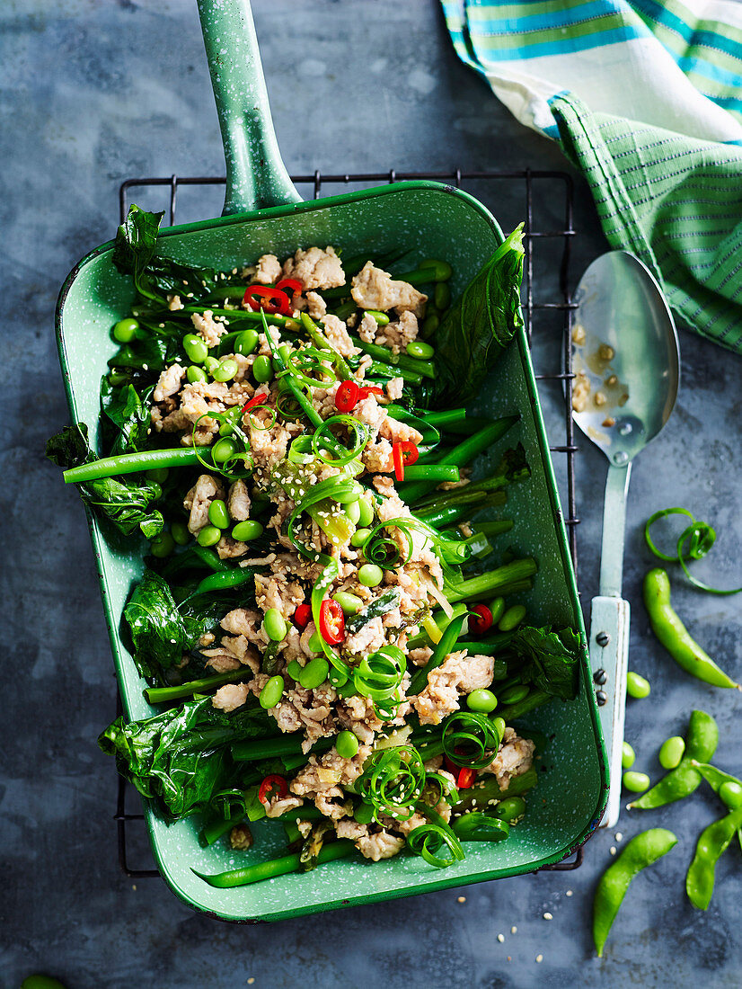 Miso chicken and stir-fried greens