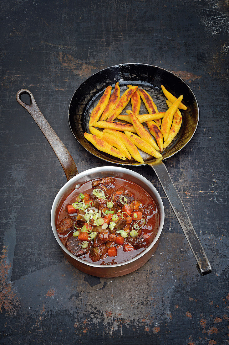 Game ragout with potato orzo pasta