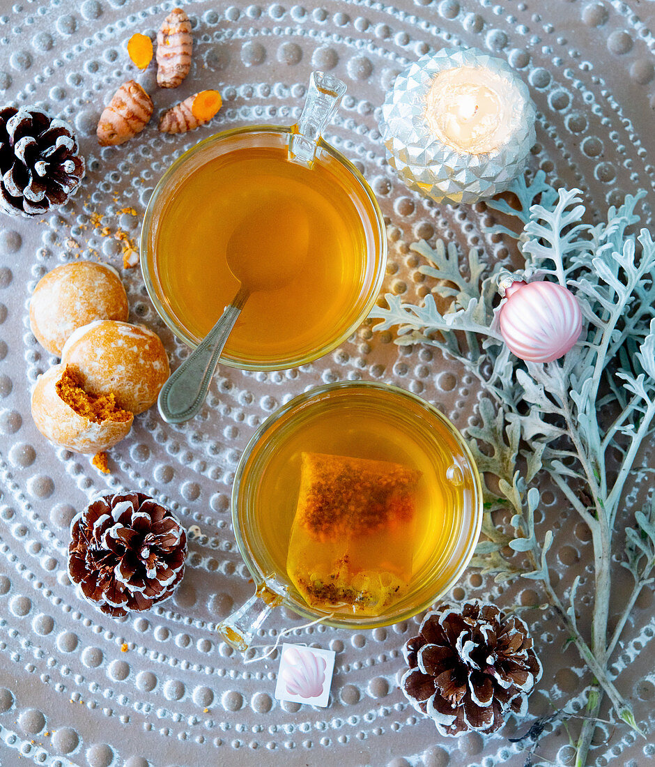 Golden turmeric Christmas tea