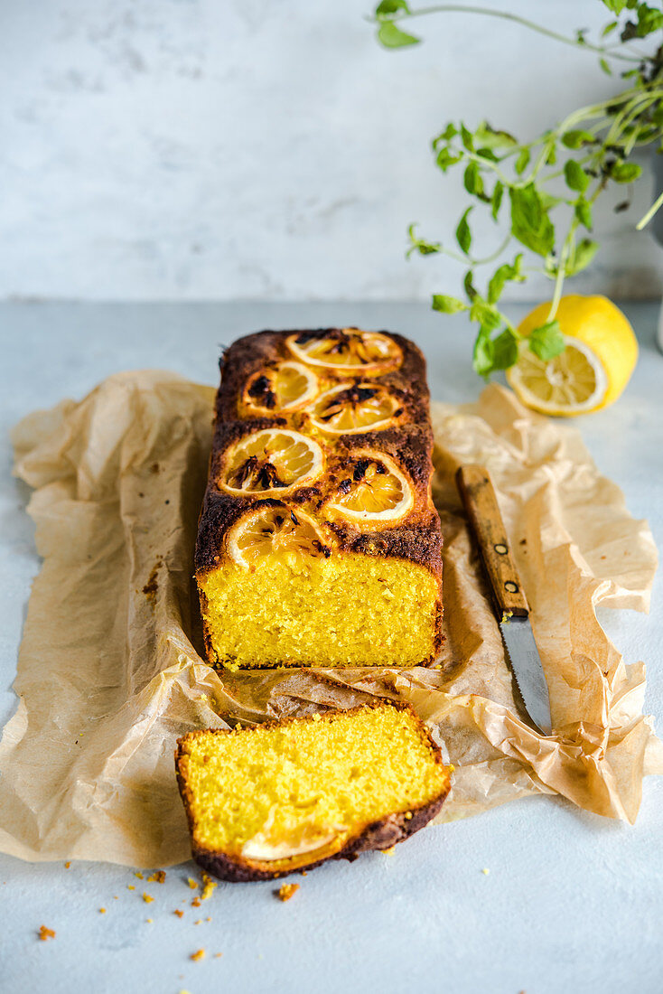 Zitronenkuchen, angeschnitten