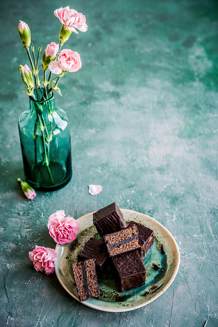 Biscuits in chocolate with marmalade