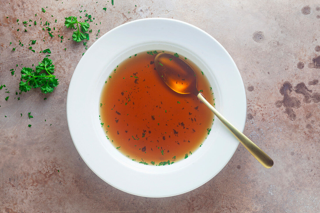Clear beef broth