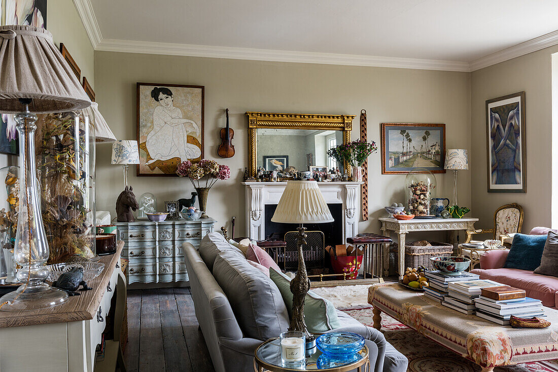 Classic decorated living room in maximalist style