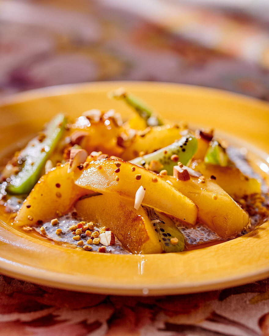 Roasted fruits with honey and chia seeds