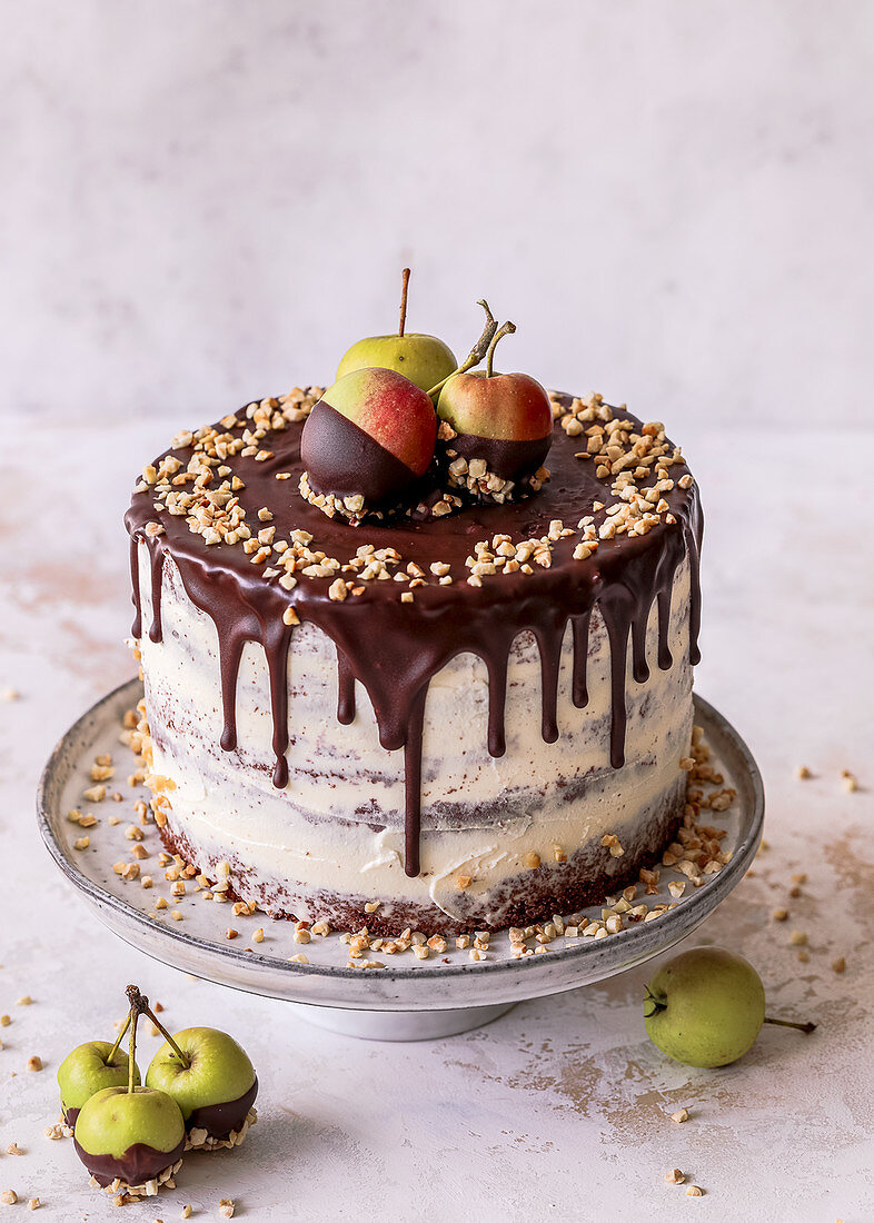 Baked apple and chocolate cake