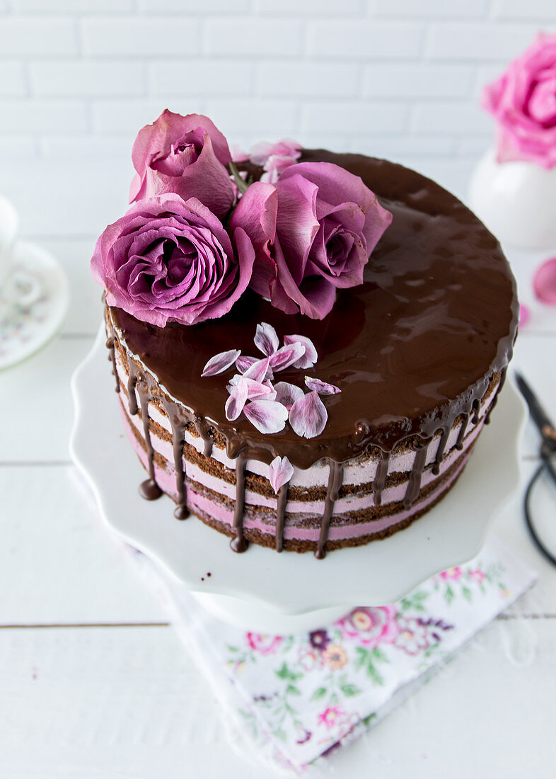 Blackberry-Rose Drip Cake
