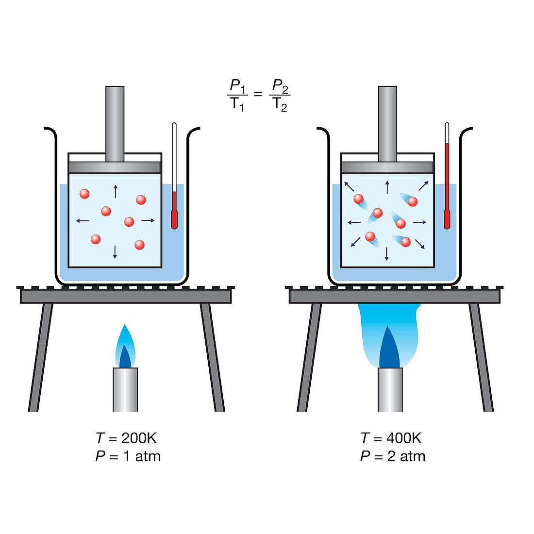 Gay Lussac's pressure-temperature gas law, illustration
