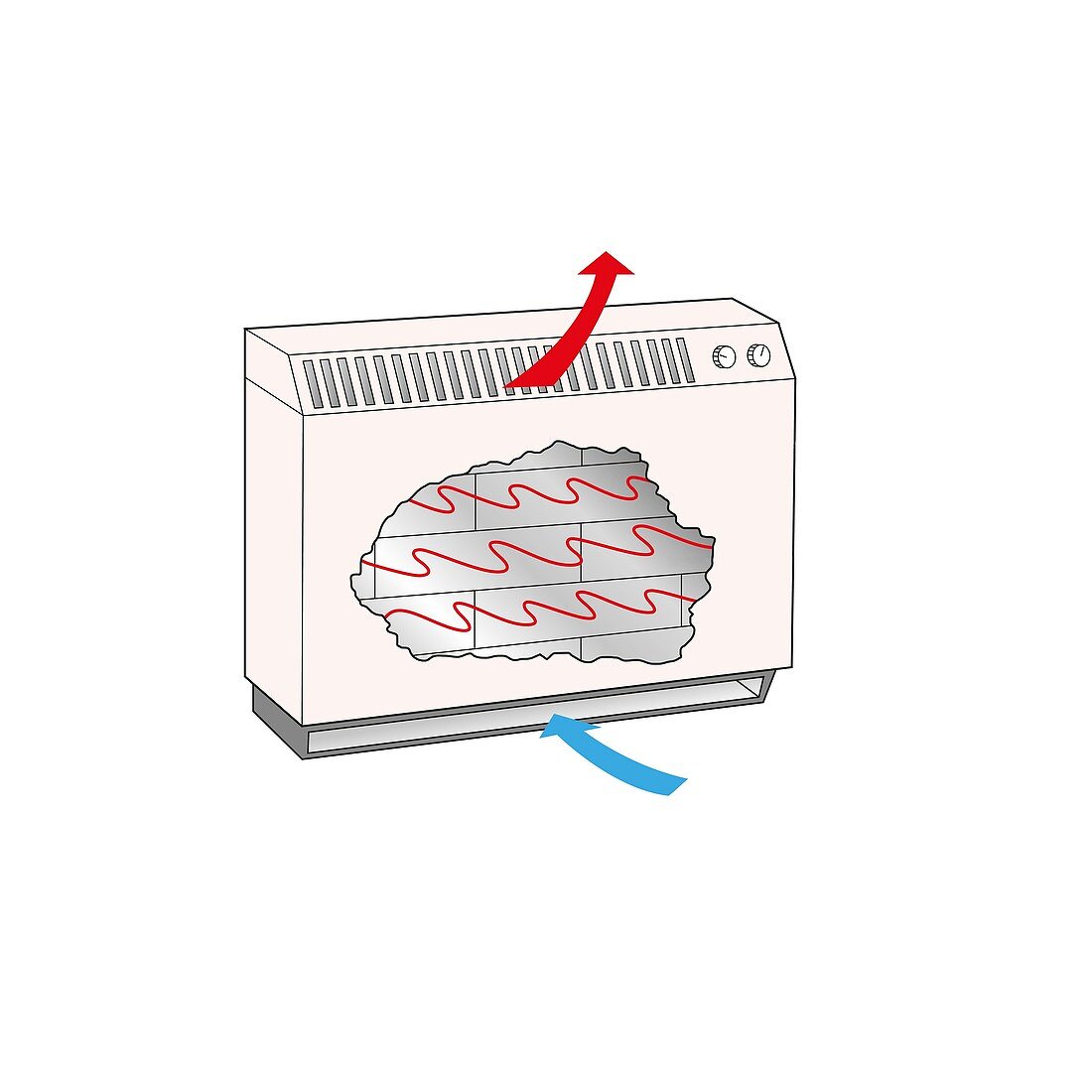 Storage heater, cutaway illustration