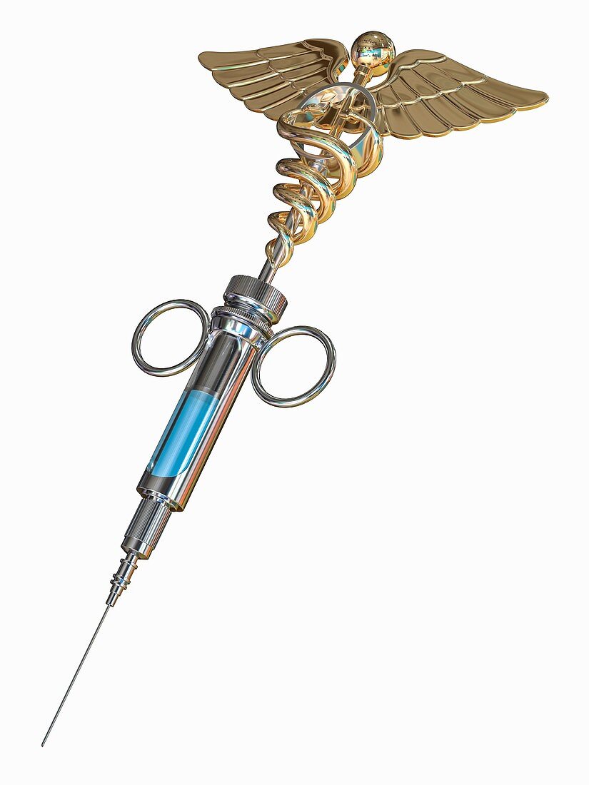 Vaccination syringe and medical symbol, illustration
