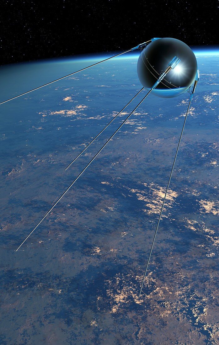 Sputnik 1 in Earth orbit, illustration – acheter une photo – 13378158 ❘ Science Photo Library