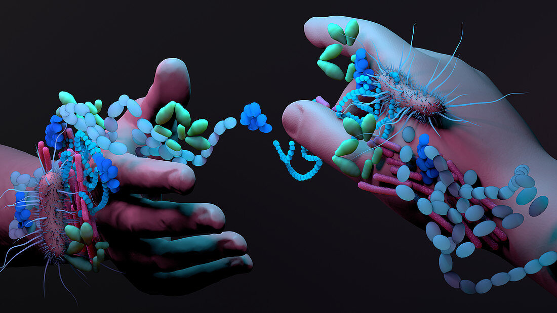 Spreading germs, conceptual illustration